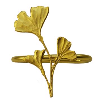 Leaves napkin rings in plated copper, mat gold, ginkgo