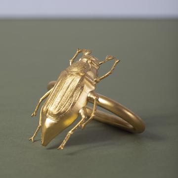 Insect napkin rings in plated copper, mat gold, round scarab [1]