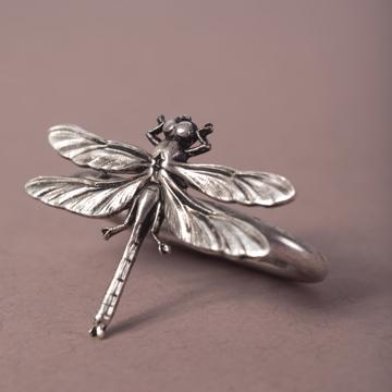Insect napkin rings in plated copper, silver, dragonfly [1]