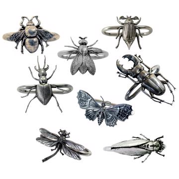 Insect napkin rings in plated copper, silver, complet collection