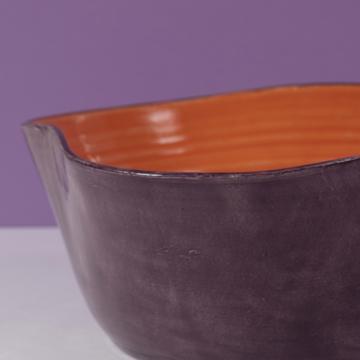 Saladier Bicolore en faïence tournée, orange vif, 24 cm diam. [2]