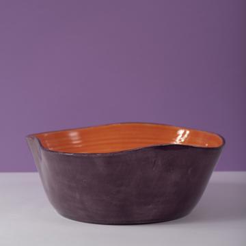 Bicolore salad bowl in turned earthenware, strong orange, 28 cm diam. [1]