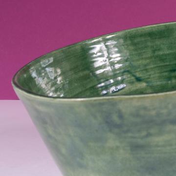 Crato salad bowl in turned earthenware, dark green, 28 cm diam. [2]