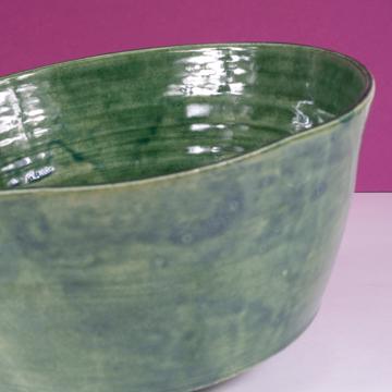 Crato salad bowl in turned earthenware, dark green, 28 cm diam. [4]