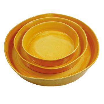 Crato dishes in turned Earthenware, yellow orange, set of 3