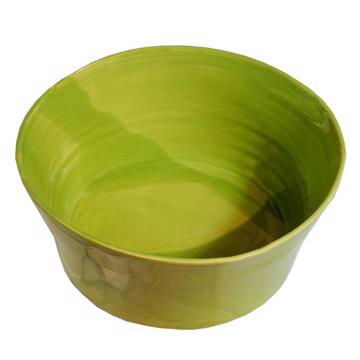 Crato salad bowl in turned earthenware, apple green, 28 cm diam.