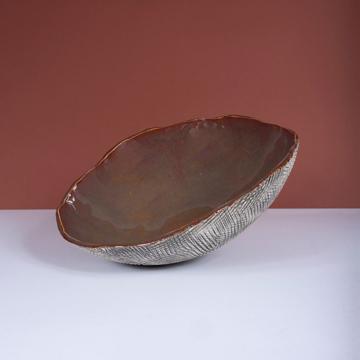 Reef salad bowl in stamped stoneware, cocoa [1]