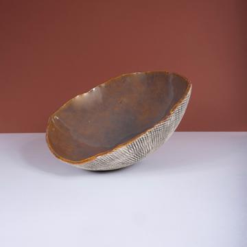 Reef salad bowl in stamped stoneware