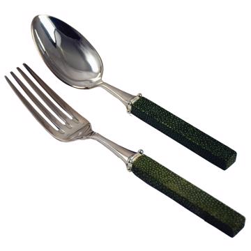 Galuchat Serving set in real leather, dark green [3]