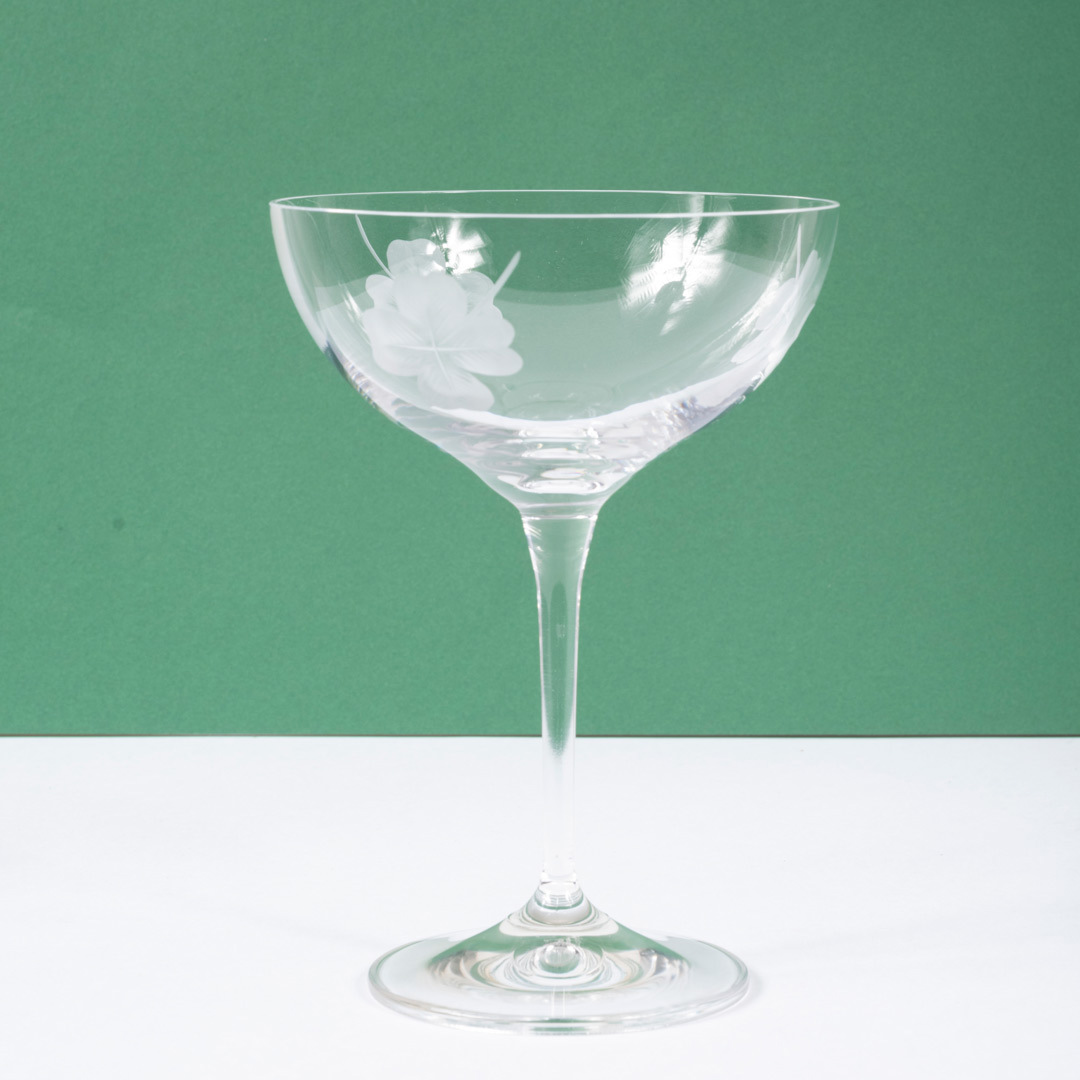 Clover champagne glass engraved crystal transparent