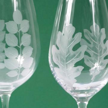 Leaves red and white wine glass, engraved crystal, transparent, set of 2 [2]
