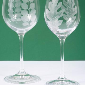 Leaves red and white wine glass, engraved crystal, transparent, set of 2 [4]