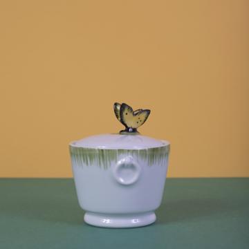 Butterfly set in Limoges porcelain, multicolor, sugar pot [1]