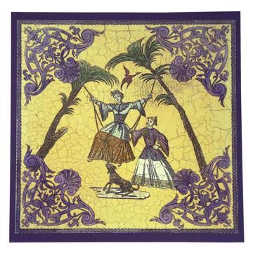 Chinoiseries, chromo on wood placemats, yellow