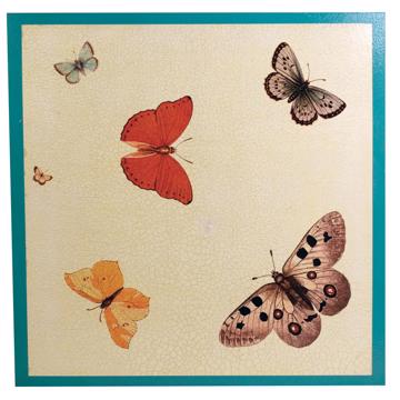 Butterfly placemat in chromo on wood, turquoise