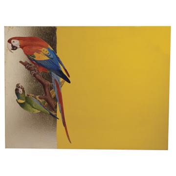 Parrots, Arté Povera on wood placemats, yellow, parrot 4