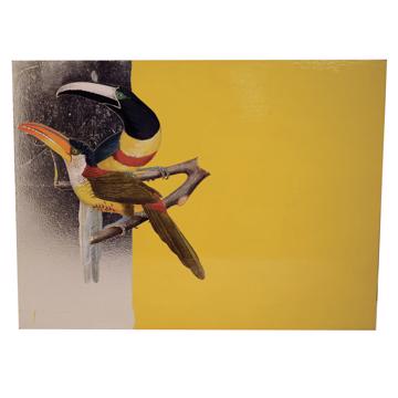 Parrots, Arté Povera on wood placemats, yellow, parrot 6