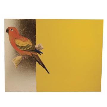 Parrots, Arté Povera on wood placemats, yellow, parrot 5