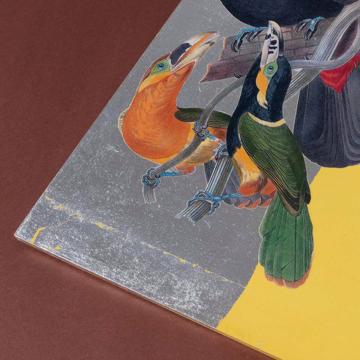 Parrots, Arté Povera on wood placemats, yellow, parrot 1 [5]