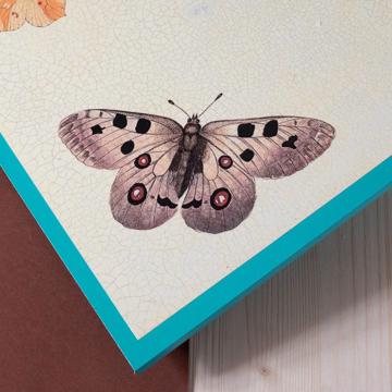 Butterfly placemat in chromo on wood, turquoise [2]