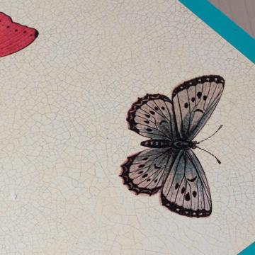 Butterfly placemat in chromo on wood, turquoise [5]
