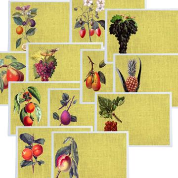 Fruits, Chromo placemats in laminated paper, light yellow, complet collection [1]