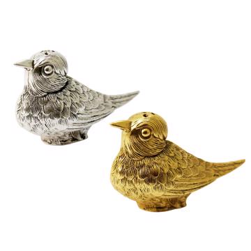 Bird salt and pepper shaker in silver or gold plated, multicolor, set of 2
