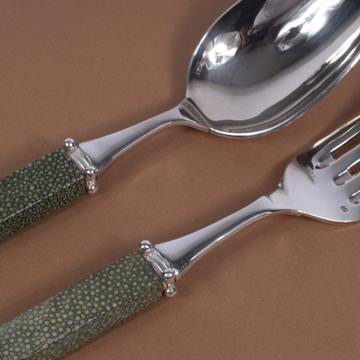 Galuchat Serving set in real leather, dark green [2]