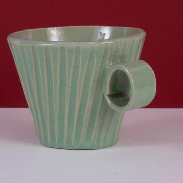 Tasse Chà en grès estampé, vert menthe, canelures [2]