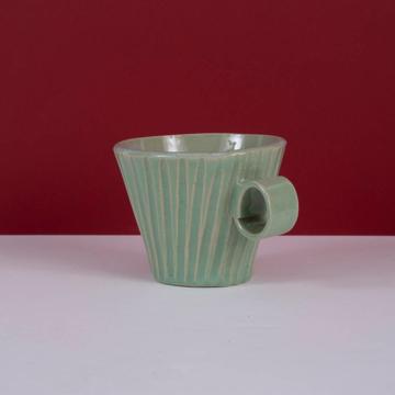 Tasse Chà en grès estampé, vert menthe, canelures [1]