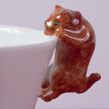 Cat cup in Limoges porcelain, orange, coffee/tea [4]
