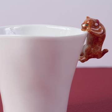 Cat cup in Limoges porcelain, orange, coffee/tea [7]
