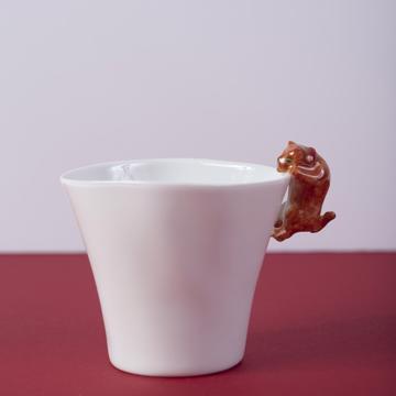 Cat cup in Limoges porcelain, orange, coffee/tea [3]