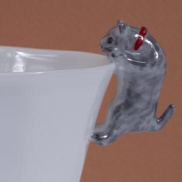 Cat cup in Limoges porcelain, light grey, coffee/tea [2]