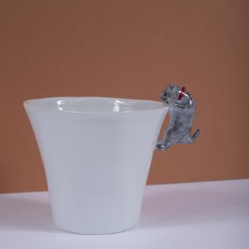 Cat cup in Limoges porcelain, light grey, coffee/tea [1]