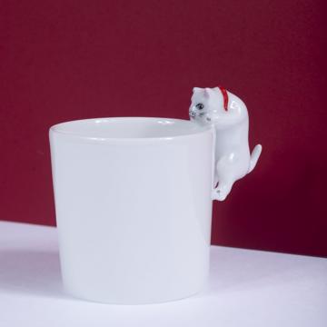 Cat cup in Limoges porcelain, white, moka [1]