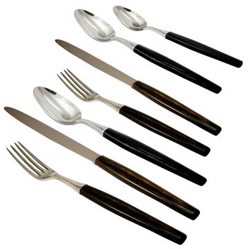 Tokyo cutlery in wood or horn, black, set of 7