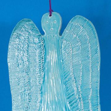 Angel to hang in stamped earthenware, turquoise [2]