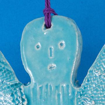 Angel to hang in stamped earthenware, turquoise [5]