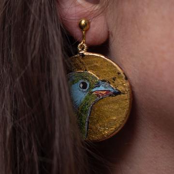 Medal Earrings, Birds Design, multicolor, unpierced ear [1]