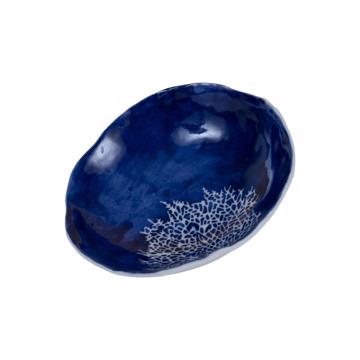 Stencil cup in stamped porcelain , dark blue, coral [3]