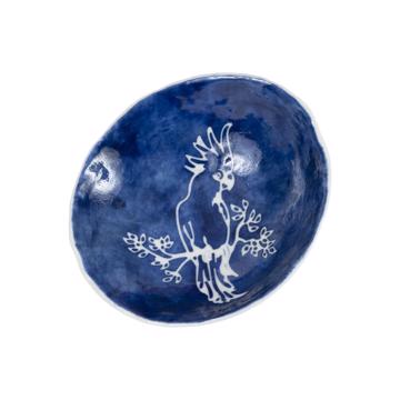 Stencil cup in stamped porcelain , dark blue, parrot [3]