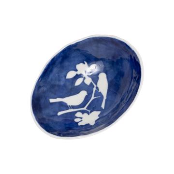 Stencil cup in stamped porcelain , dark blue, bird [3]