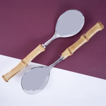 Bamboo salad set in stainless steel
