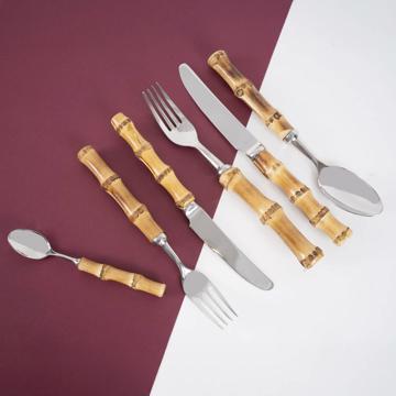 Bamboo Cutlery in stainless steel, nature, set of 6