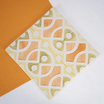 Geometric earthenware trivet, orange