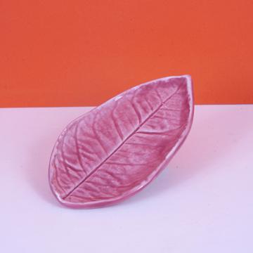 Petite feuille citronnier en faïence, vieux rose