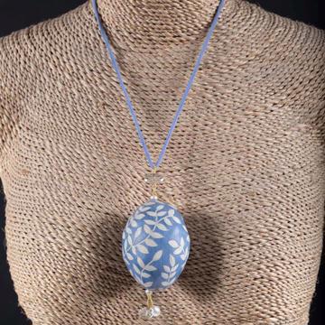 EggPendent in earthenware and silk, dark blue