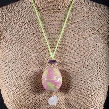 EggPendent in earthenware and silk, light pink