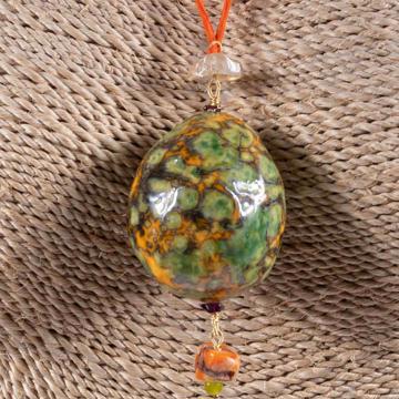 EggPendent in earthenware and silk, moss green  [3]